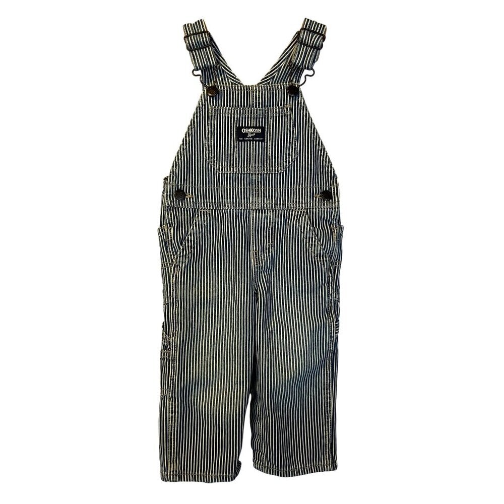 Oshkosh B'Gosh Baby Blue & White Pin Striped Cotton Overalls 12M Country Farm